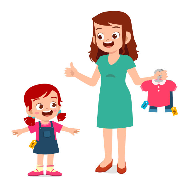 快乐的妈妈给她的孩子买衣服图片下载