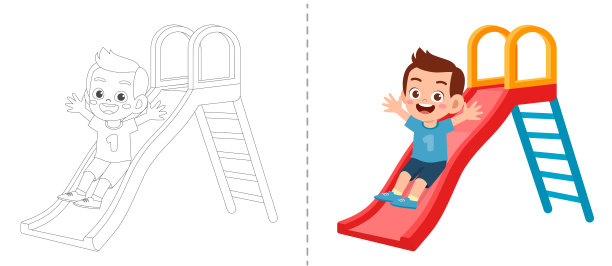 可爱的卡通着色书模板的孩子图片下载