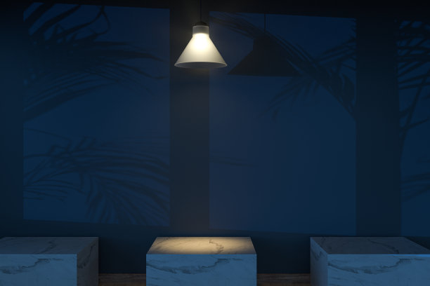 空房间和大理石静物，木地板和天花板灯，3d渲染。图片下载