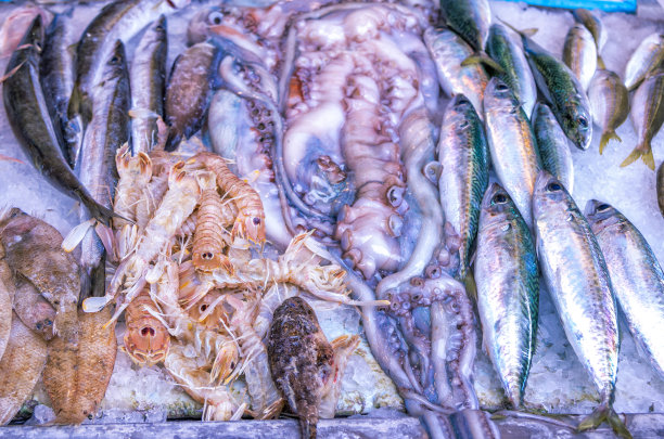 市场上出售的新鲜生海鲜图片下载