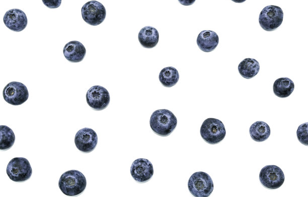 一组蓝莓水果图案全框架上的白色背景。壁纸浆果像斑点狗。图片下载