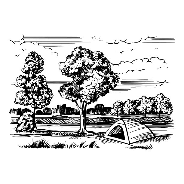 河岸上的旅游帐篷图片下载