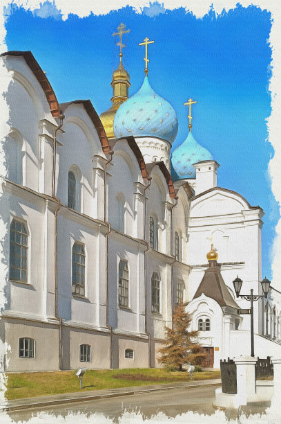 模仿一幅画。油漆。呈现。喀山，克里姆林宫，布拉戈维申斯克大教堂图片下载