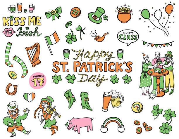 圣帕特里克节插图速写表图片下载