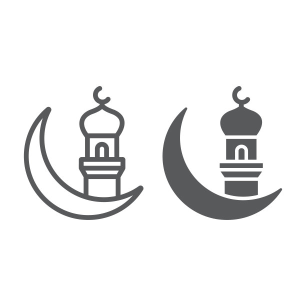 斋月kareem问候线和字形图标，斋月和宗教，伊斯兰斋月标志，矢量图形，白色背景上的线性图案，eps 10。图片下载
