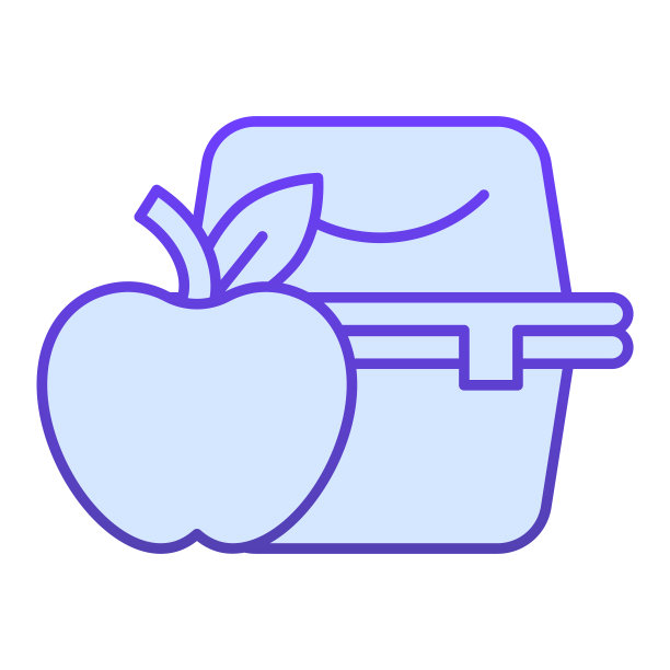 午餐盒平面图标。用塑料容器装苹果和自制食物。学校矢量设计理念，白色背景上的象形渐变风格。图片下载