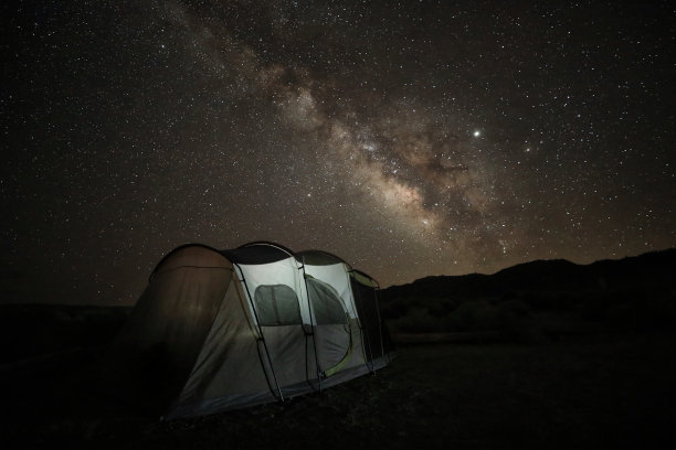 在星空和银河下露营帐篷图片下载