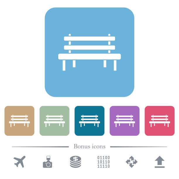 公园长椅上的彩色圆形方形背景上的图标图片下载