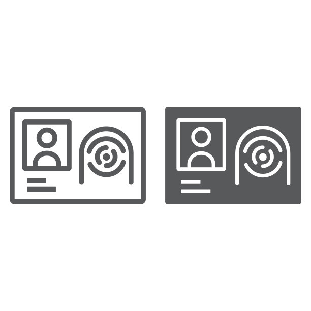 生物识别身份证线和字形图标，技术和身份，指纹标志，矢量图形，白色背景上的线性图案，eps 10。图片下载