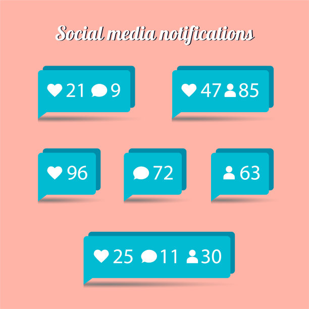 聊天信息，喜欢，关注者，心图标。图片下载