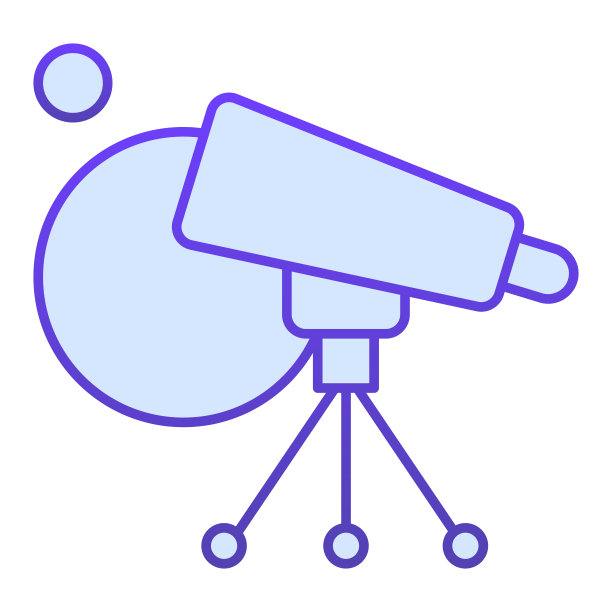 望远镜和行星平面图标。太空研究设备。天文矢量设计概念，白色背景上的渐变风格象形图。图片下载