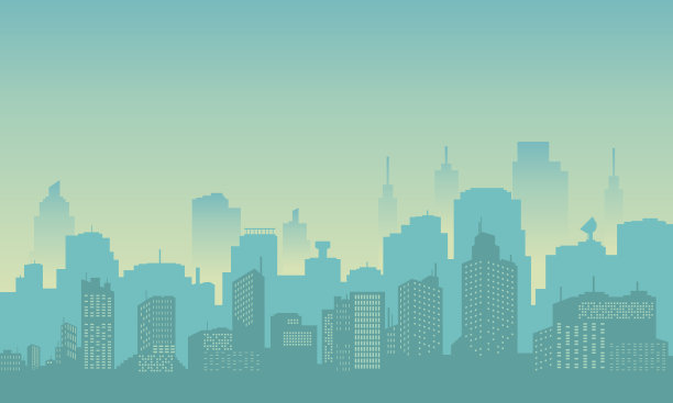 清晨城市建筑的剪影。城市景观图片下载