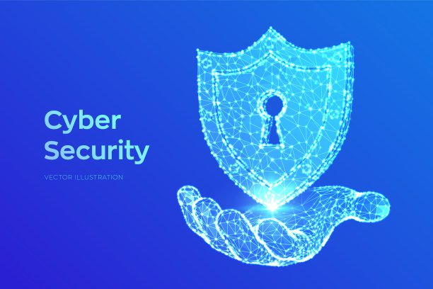 安全保护。网络安全。盾与钥匙孔图标在手。保护和安全的安全概念。说明网络数据安全或信息隐私的想法。低多边形矢量插图。图片下载