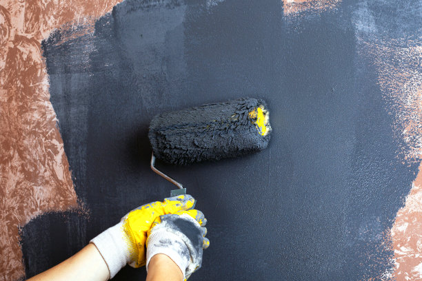 用滚筒将墙壁涂成灰色，公寓维修理念图片下载