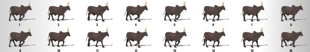 牛走循环动画帧，循环动画序列精灵表图片下载