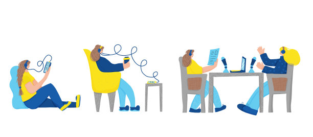 播客矢量的概念。有音频的女孩。图片下载