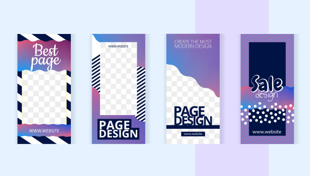 Violet为社交网络设计、instagram故事和图片打印设置模板。现代风格的形式，美丽的粉红色波浪和黑色的线条。图片下载