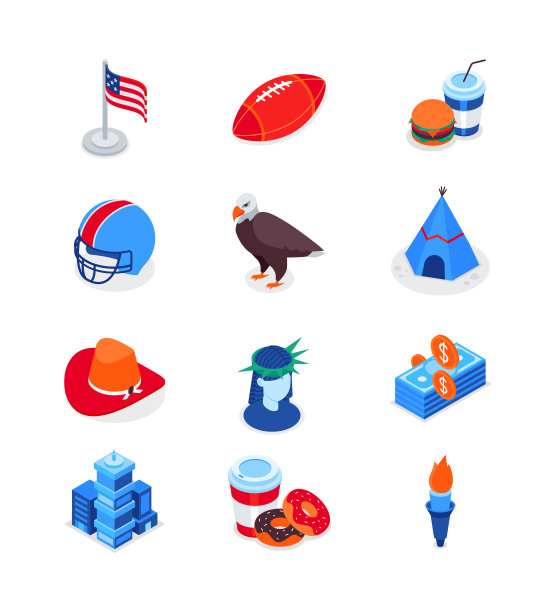 访问美国-现代彩色等距图标集图片下载