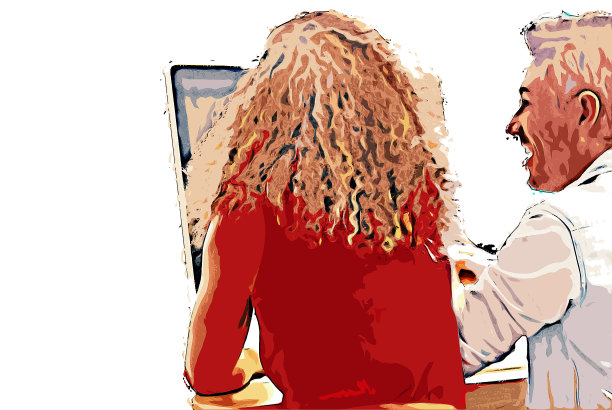 抽象色彩丰富的情侣恋人商务人员工作在水彩插画的背景画。图片下载