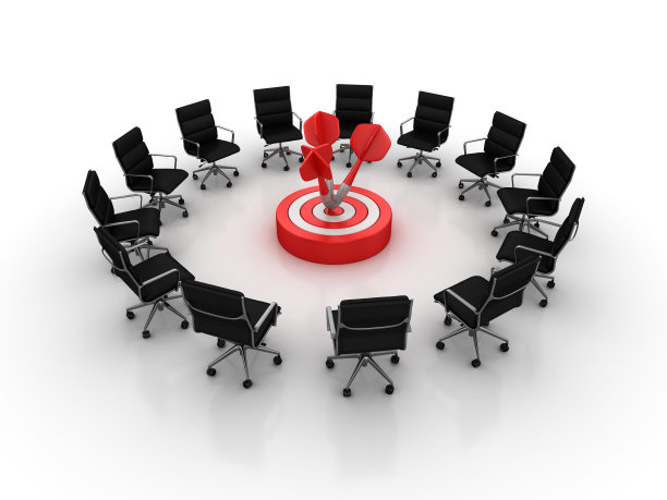 椅子与目标和飞镖团队合作- 3D渲染图片下载