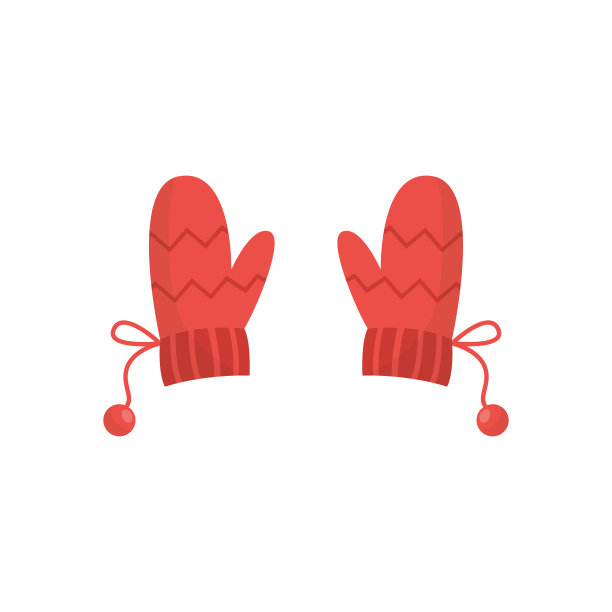 冬季红色针织暖连指手套对扁平卡通矢量插图孤立。图片下载