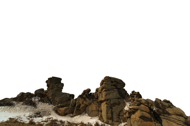 材料上的石头和雪孤立白色图片下载