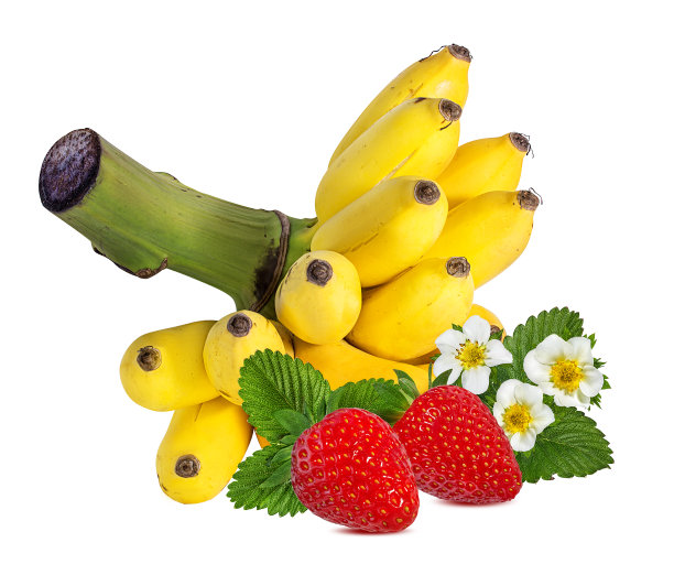 隔离的香蕉和草莓图片下载