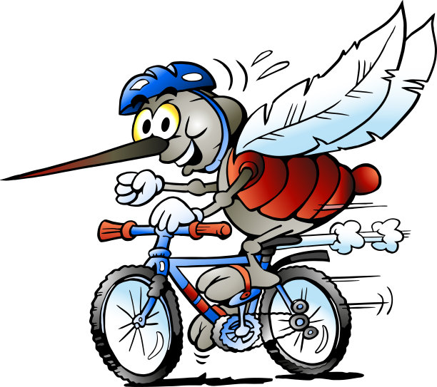 矢量卡通插图的快乐蚊子在自行车上图片下载