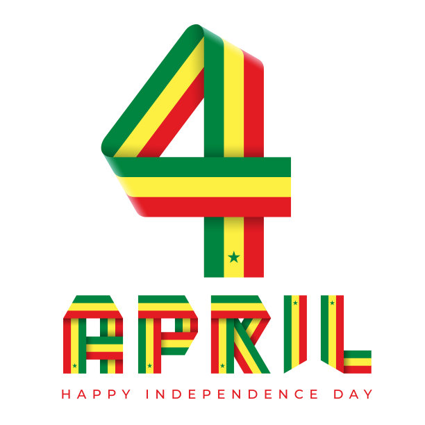 4月4日，塞内加尔独立日贺词设计，带有塞内加尔国旗元素。图片下载