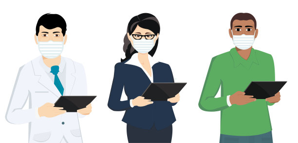 戴口罩的人对抗冠状病毒、病毒和感染的插图图片下载