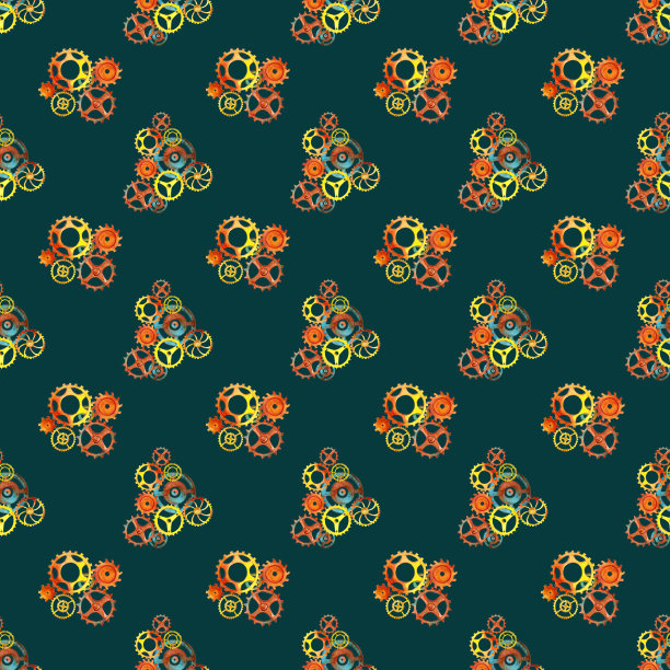 无缝父色与水彩手绘金色齿轮。蒸汽朋克的背景图片下载