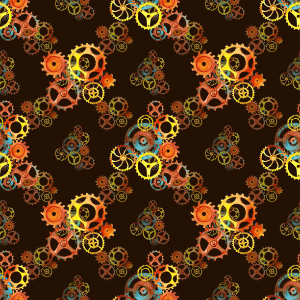 无缝模式与水彩手绘齿轮和齿轮图片下载