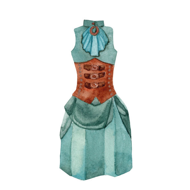 蒸汽朋克服饰，维多利亚风格。水彩手绘插图素材图片