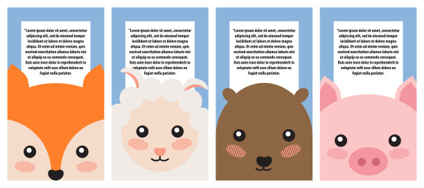 一套动物肖像颜色矢量插图图片下载