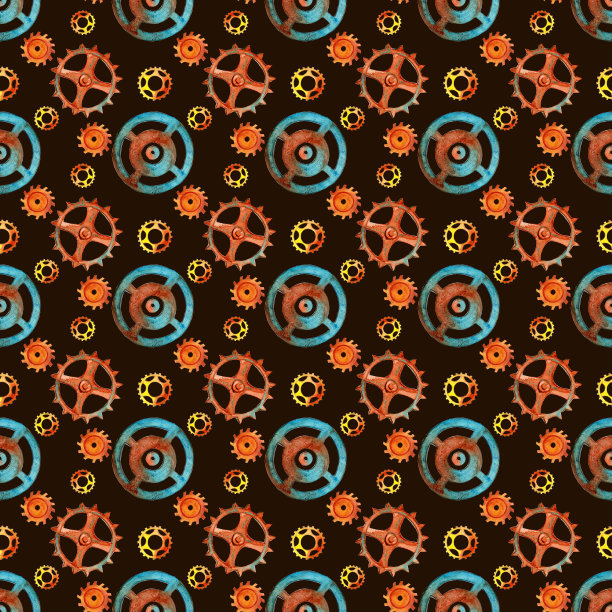 无缝父色与水彩手绘黄铜齿轮。蒸汽朋克的背景图片下载