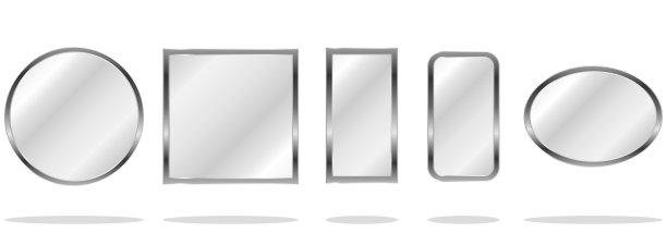 镜子，一组不同形状的独立镜子。矢量，卡通插图的一个现实的镜子。向量。图片下载