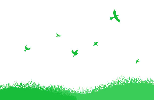 田野剪影背景和飞鸟，开花植物图片下载