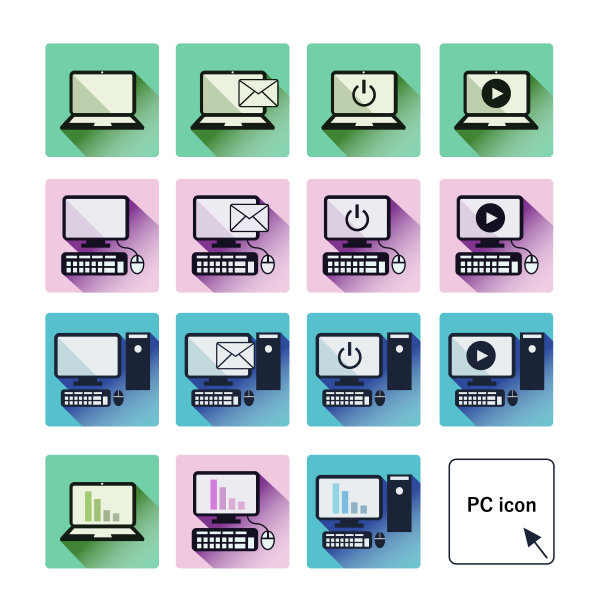 一套个人电脑图标插图。图片下载