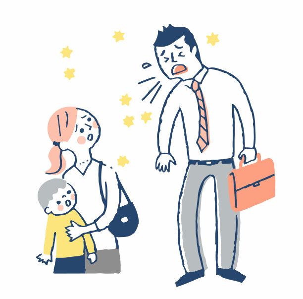 一名男子在咳嗽，溅起水花，一名父母和一名孩子表情不安素材图片