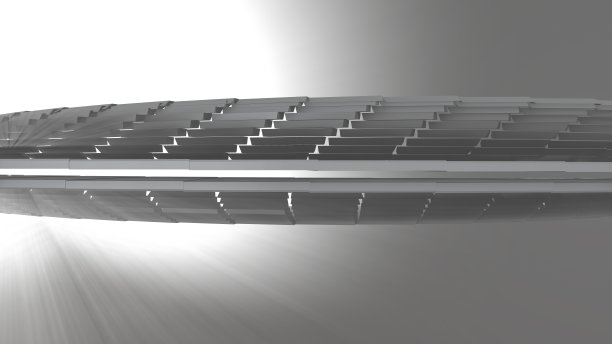 抽象的现代未来主义建筑在圆形管隧道的形状与体积光。3d渲染图背景图片下载