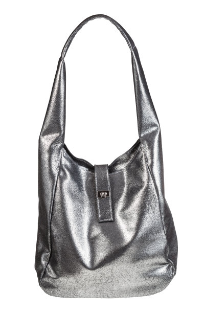 柔软银色皮革缝制的关闭手提包图片下载