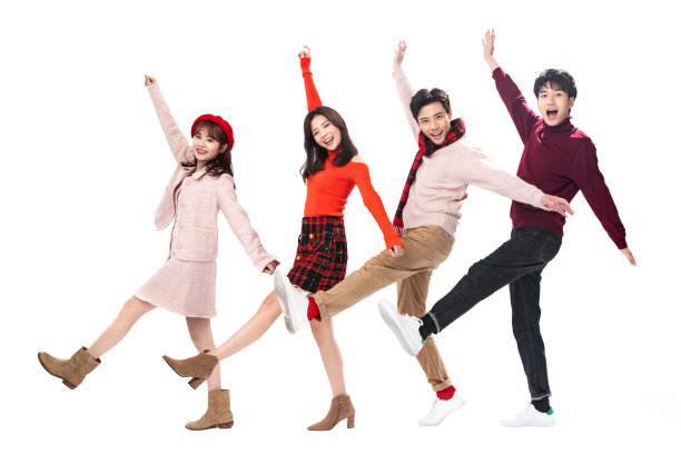 欢呼跳跃的青年男女图片下载