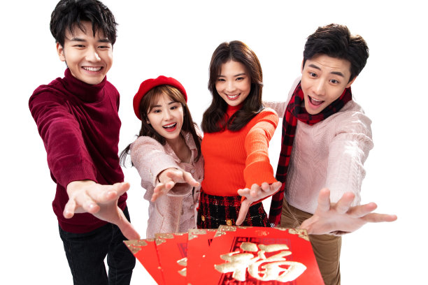 青年男女拿红包图片下载