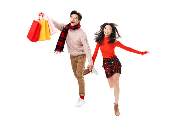 欢乐的青年情侣购物图片下载