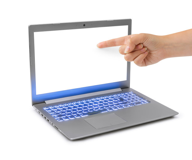 笔记本电脑和指示手势图片下载