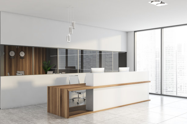 全景白色办公室角落与接待图片下载