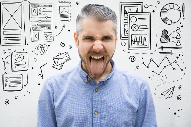 手绘的用户界面或用户体验图片与大胡子男子显示舌头图片下载