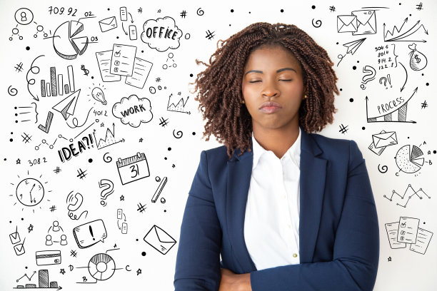 手绘商业图片与女人放松与闭上眼睛图片下载