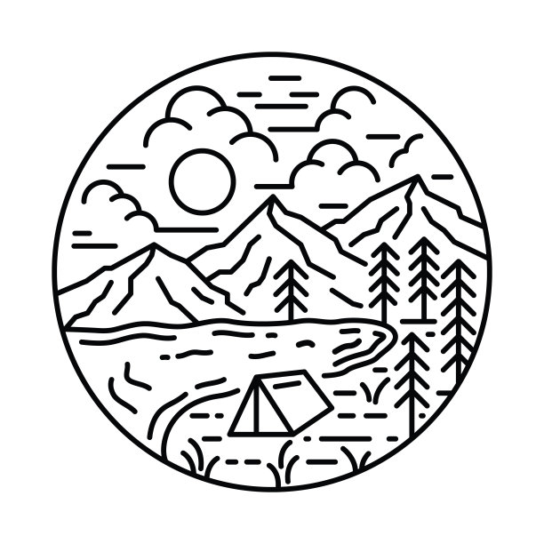 露营自然野生徽章补丁别针图形插图矢量艺术t恤设计图片下载