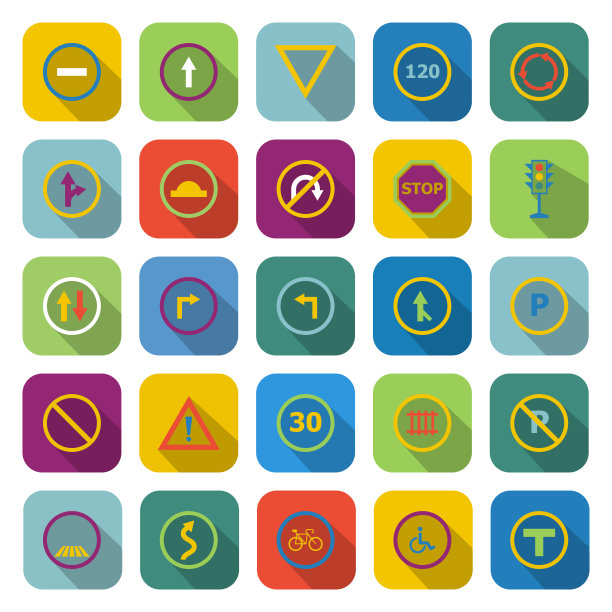 道路标志的颜色图标有长长的阴影图片下载